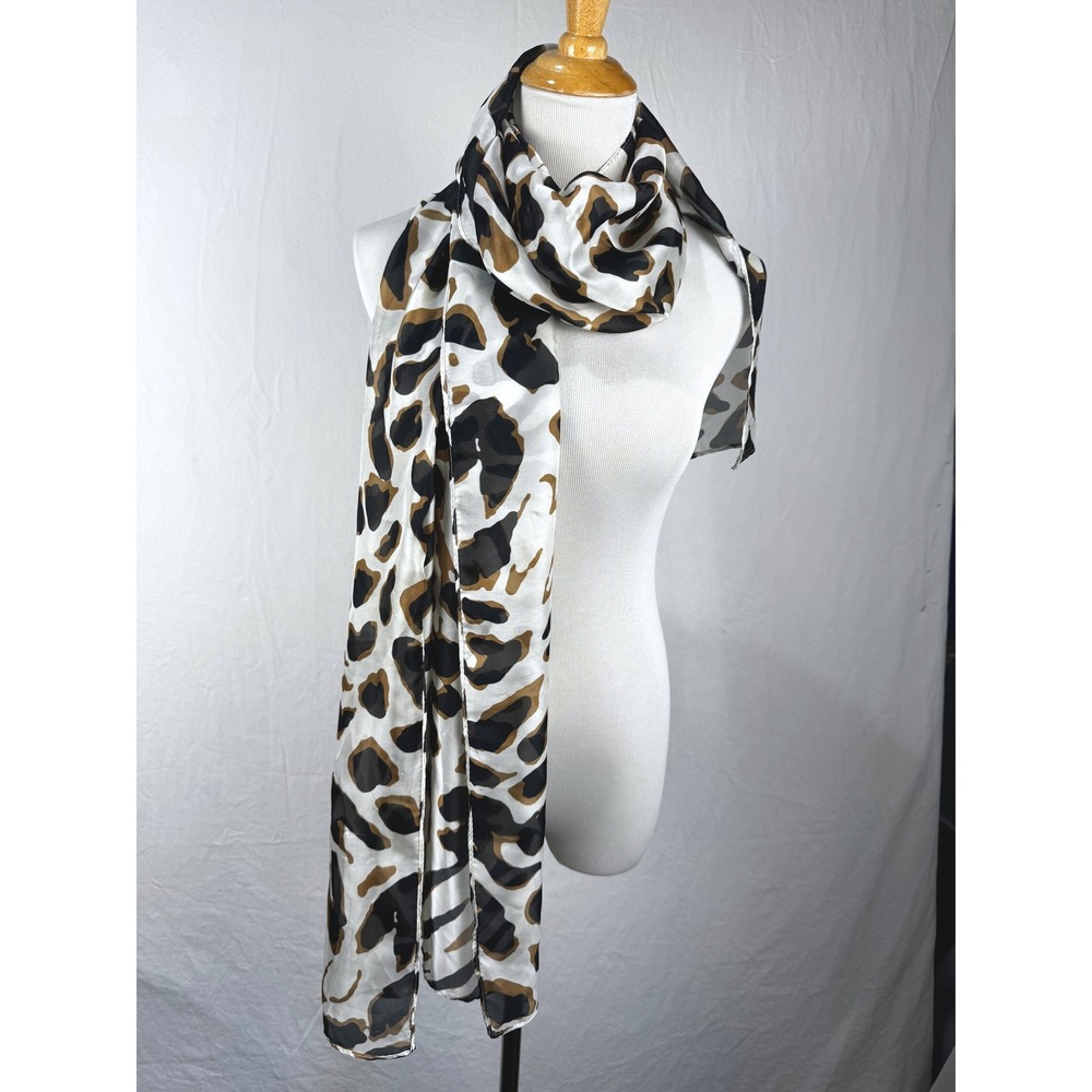 Apt 9 Womens Animal Print Scarf Black White Brown Leopard Rectangular 24x70 Wrap